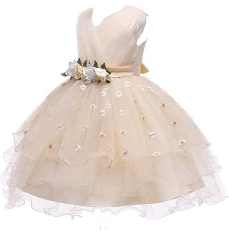 Detailed view of a cream dress for girls, from the Baby Girls Dresses Summer collection.