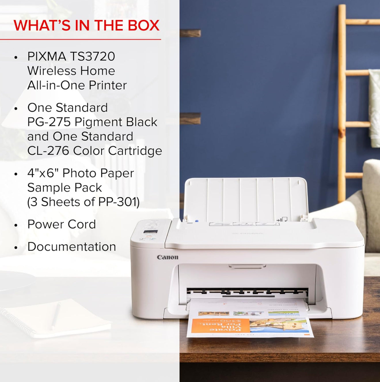 Canon PIXMA TS3720 Wireless All-in-One Printer for Basic Home Printing, White