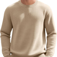 Men's Textured Knit Pullover - Casual Crewneck Waffle Sweater | AURORE LUXURE
