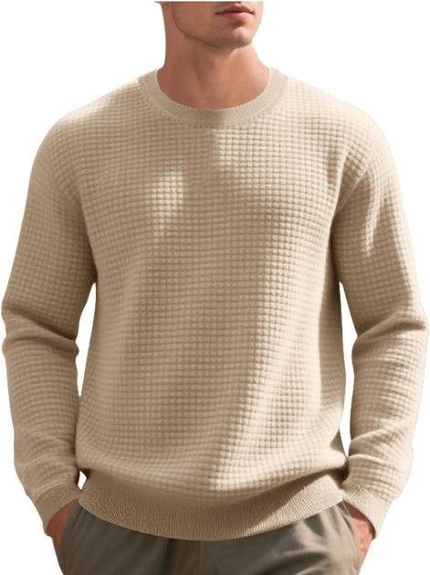 Men's Textured Knit Pullover - Casual Crewneck Waffle Sweater | AURORE LUXURE