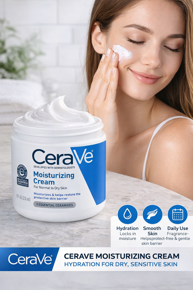 CeraVe Moisturizing Cream for Face & Body – Hydration for Dry Skin