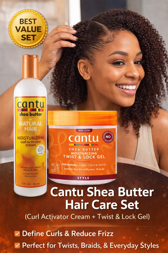 Cantu Shea Butter Hair Care Set – Curl Activator Cream (12oz) + Twist & Lock Gel (13oz)