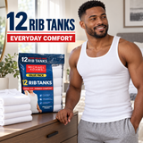 Michael Adams Men’s White Ribbed Tank Undershirts, 12-Pack, Classic Fit, Tag-Free Stretch Comfort