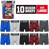 Active 23 Men’s Boxer Briefs, 10-Pack, Comfort Fit, Moisture-Wicking Stretch Underwear, Size Large