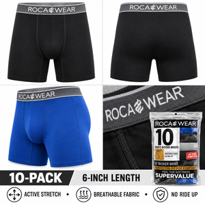 Rocawear Men’s Boxer Briefs, 10-Pack, 6-Inch Length, Active Stretch, Assorted Colors