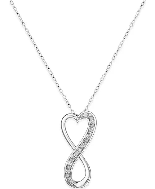 Delicate Diamond Infinity Heart 18” Pendant Necklace in Sterling Silver (1/10 ct. t.w.)”