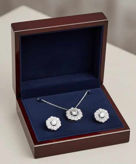 Delicate 2-Pc. Diamond Flower Pendant Necklace & Matching Stud Earrings Set in Sterling Silver (1/6 ct. t.w.)