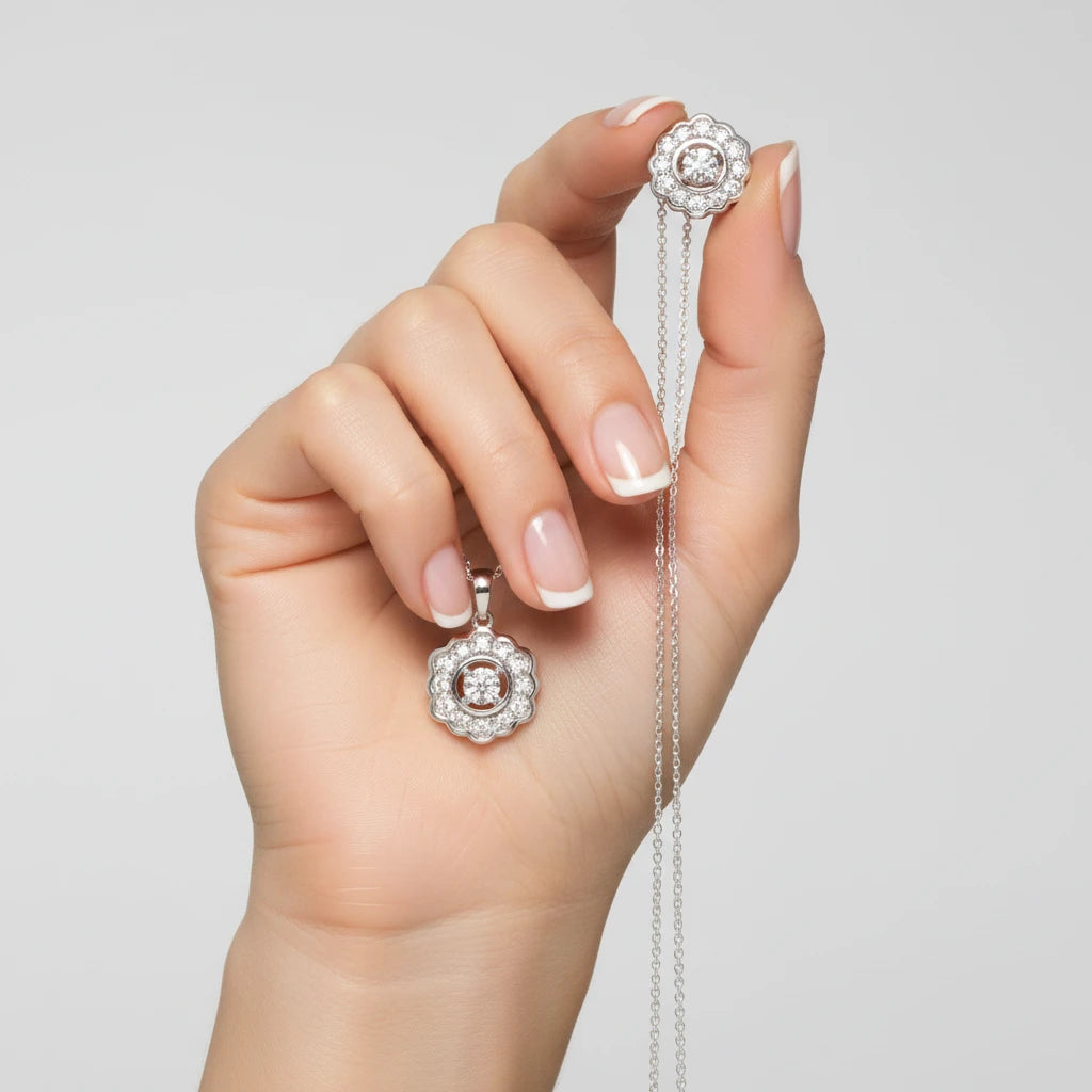 Delicate 2-Pc. Diamond Flower Pendant Necklace & Matching Stud Earrings Set in Sterling Silver (1/6 ct. t.w.)