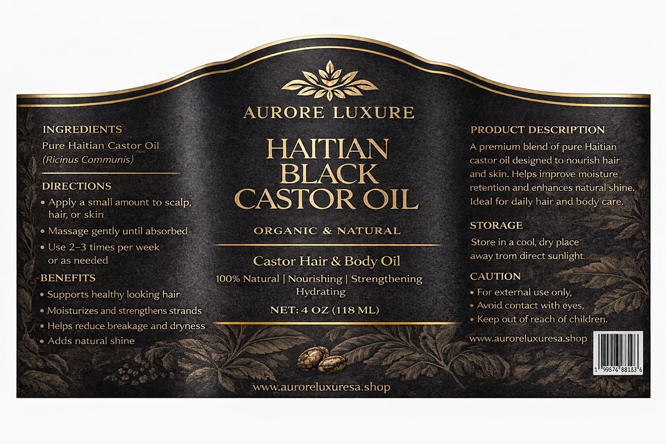 Aurore Luxure Haitian Black Castor Oil/ maskriti – Organic & Natural 100% Pure Castor Hair & Body Oil