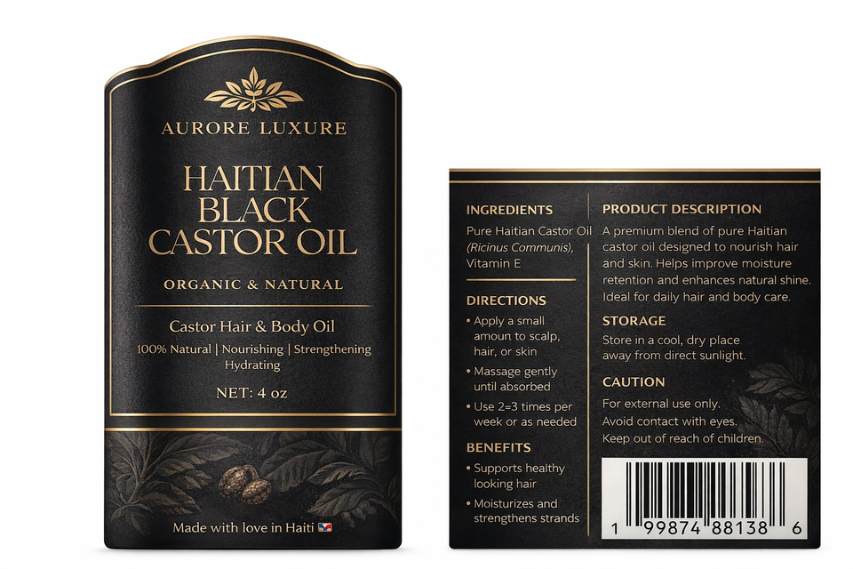 Aurore Luxure Haitian Black Castor Oil/ maskriti – Organic & Natural 100% Pure Castor Hair & Body Oil