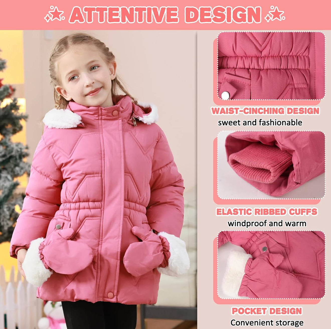 Toddler Girls Winter Puffer Coat - Warm Fur Lined Hooded | AURORE LUXURE