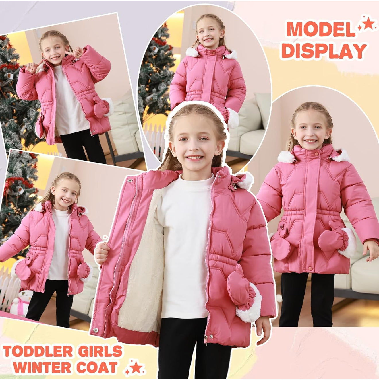 Toddler Girls Winter Puffer Coat - Warm Fur Lined Hooded | AURORE LUXURE