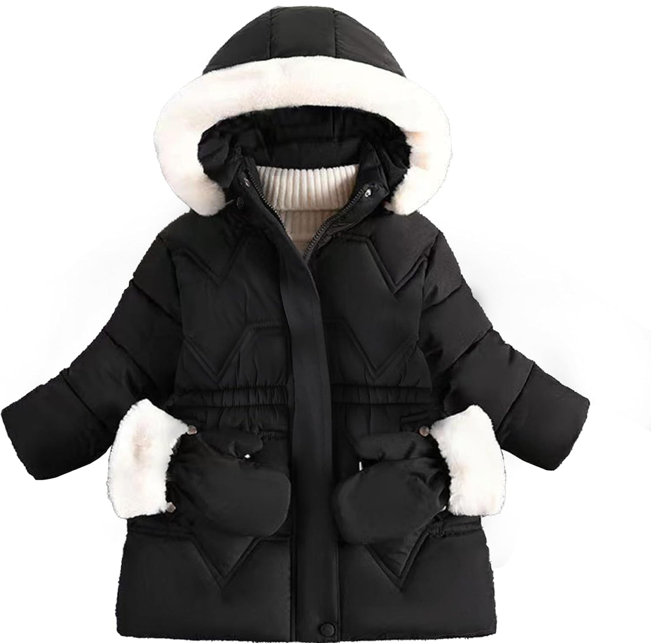 Toddler Girls Winter Puffer Coat - Warm Fur Lined Hooded | AURORE LUXURE