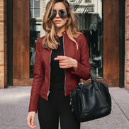 2025 Women Bike Coat PU Leather Outwear Zipper Outfit Autumn Winter Wome Fashion Short Thin Female Jacket
