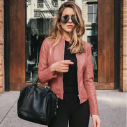 2025 Women Bike Coat PU Leather Outwear Zipper Outfit Autumn Winter Wome Fashion Short Thin Female Jacket