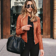 2025 Women Bike Coat PU Leather Outwear Zipper Outfit Autumn Winter Wome Fashion Short Thin Female Jacket
