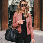 2025 Women Bike Coat PU Leather Outwear Zipper Outfit Autumn Winter Wome Fashion Short Thin Female Jacket