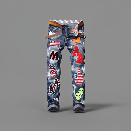 Jeans Biker Homme Enrica Ripped Straight Slim Moto avec motifs colorés, parfaits pour un style edgy et raffiné, idéal pour les amateurs de mode.